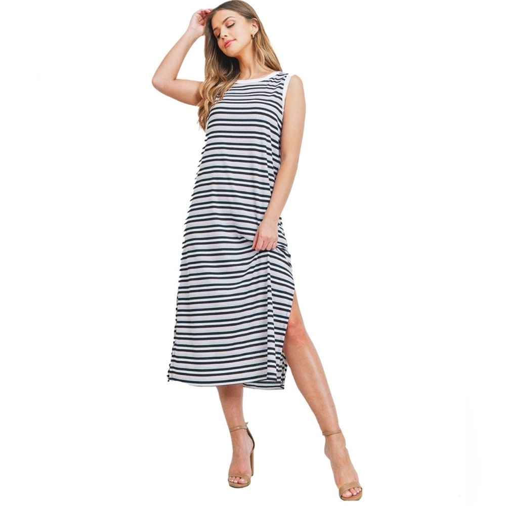 Tank Maxi Multi Color Stripe Dress Light Pink & Blue